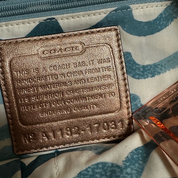 AUTHENTIC COACH 17031 beaded AUDREY CORAL CANVAS TOTE PURSE BAG CREAM PINK - Picture 5 of 7